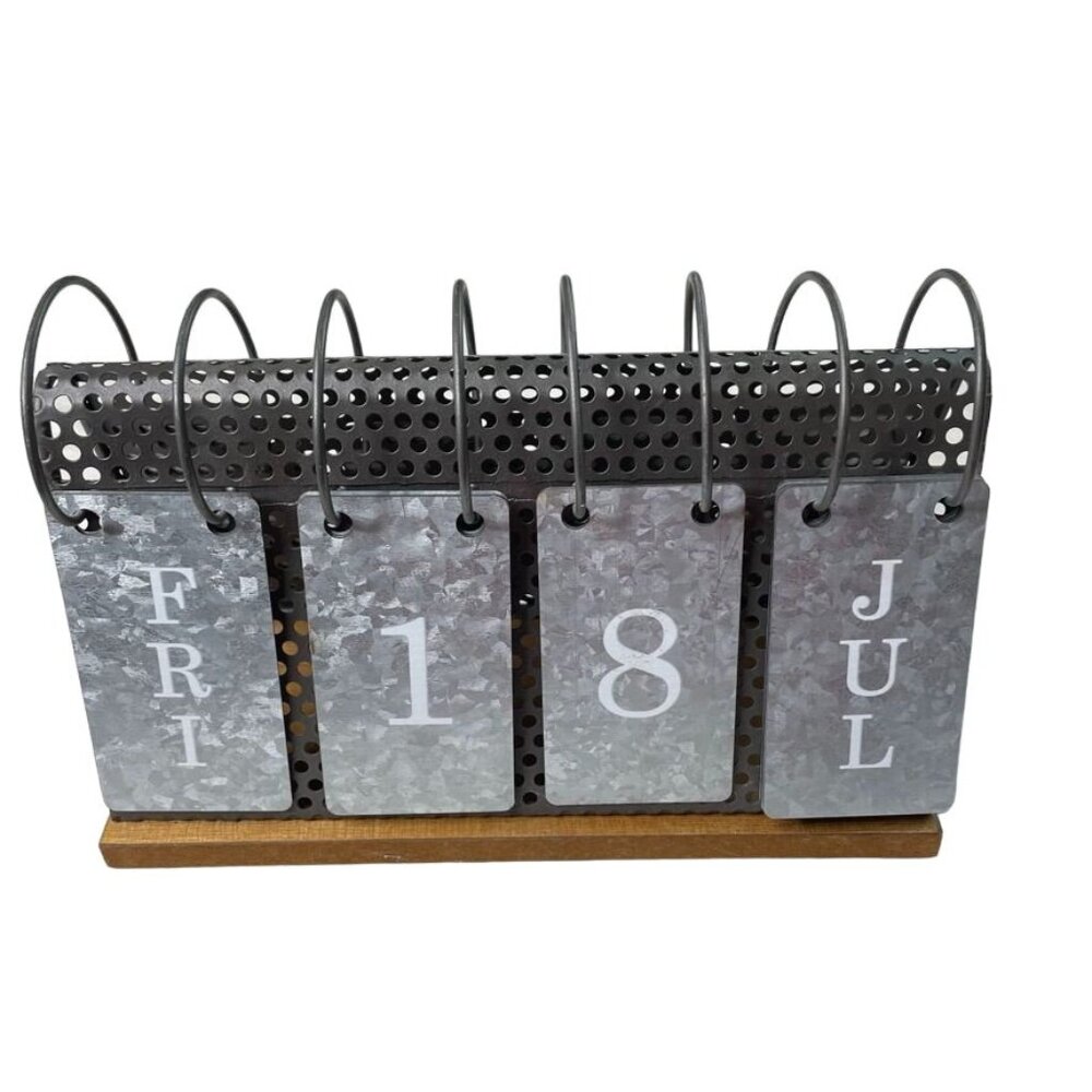 Industrial Desktop Perpetual Flip Calendar u Large Metal Wood Date Numbers Steam